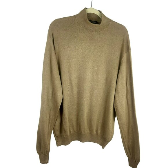 Jos. A Bank 100% Silk Mock Neck Sweater Men Large Tan Brown Long Sleeves Work - Picture 1 of 5